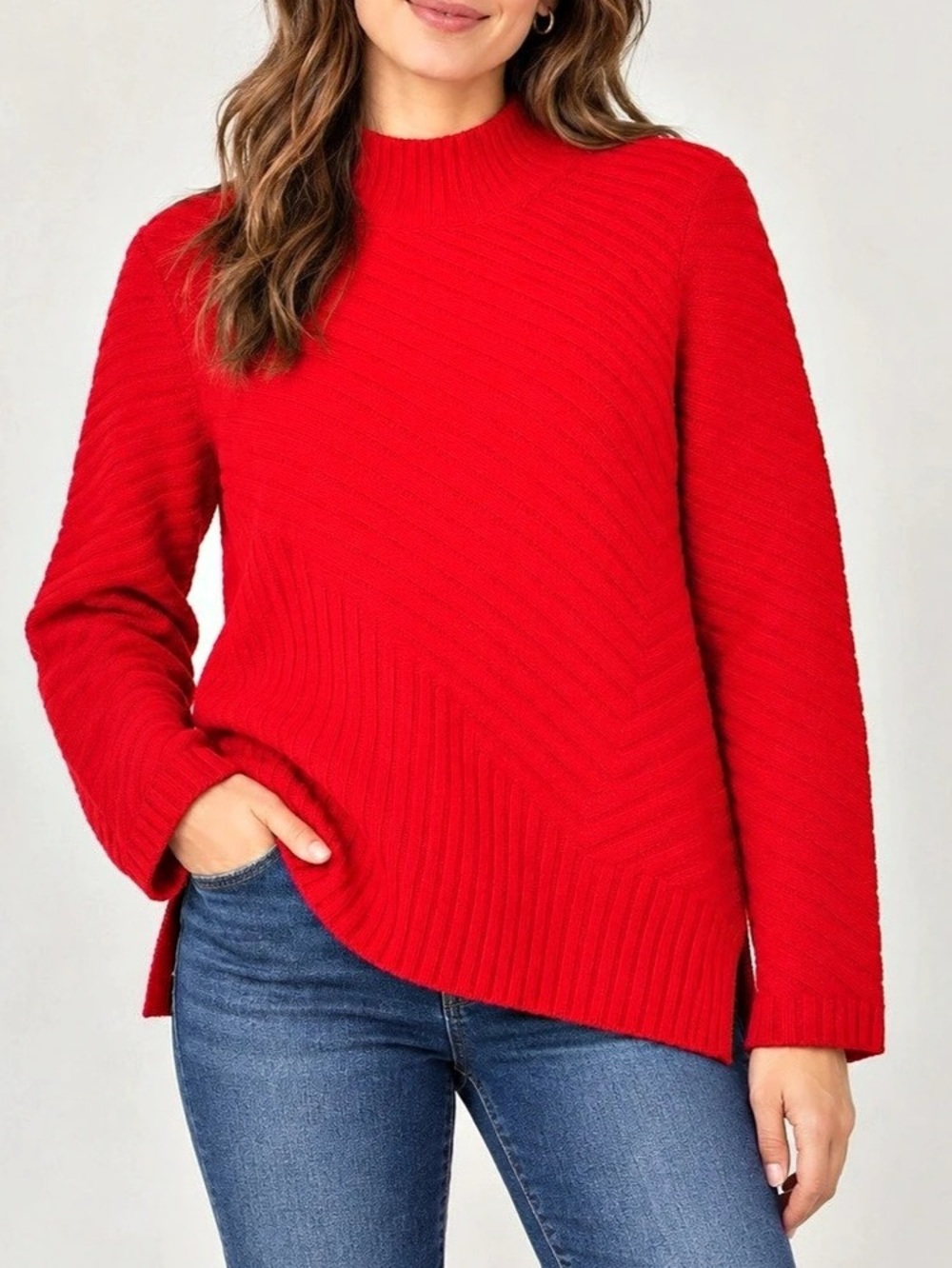 Charter Club Red Ribbed Knit Mock Neck Sweater XL NWT